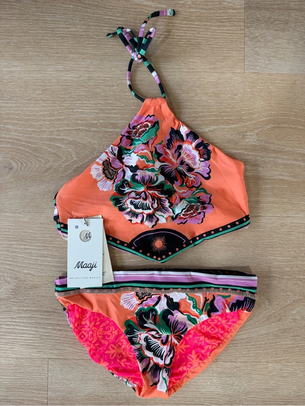 Maaji Rarity Reversible Coral Floral High-Neck Girls' Two-Piece Swim Set
